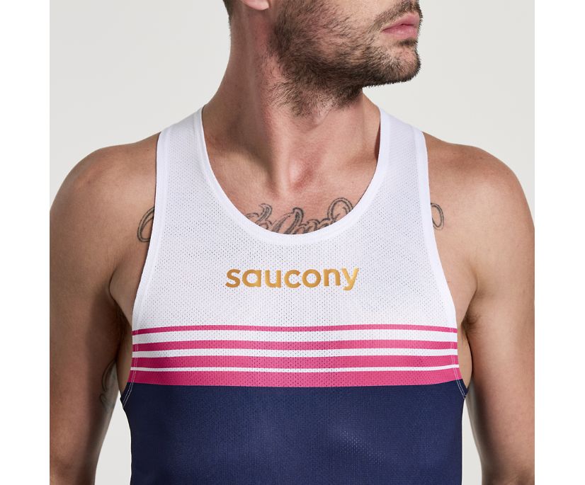 Saucony Elite Singlet Vest Moški Bele Temno Modre | 100-36957