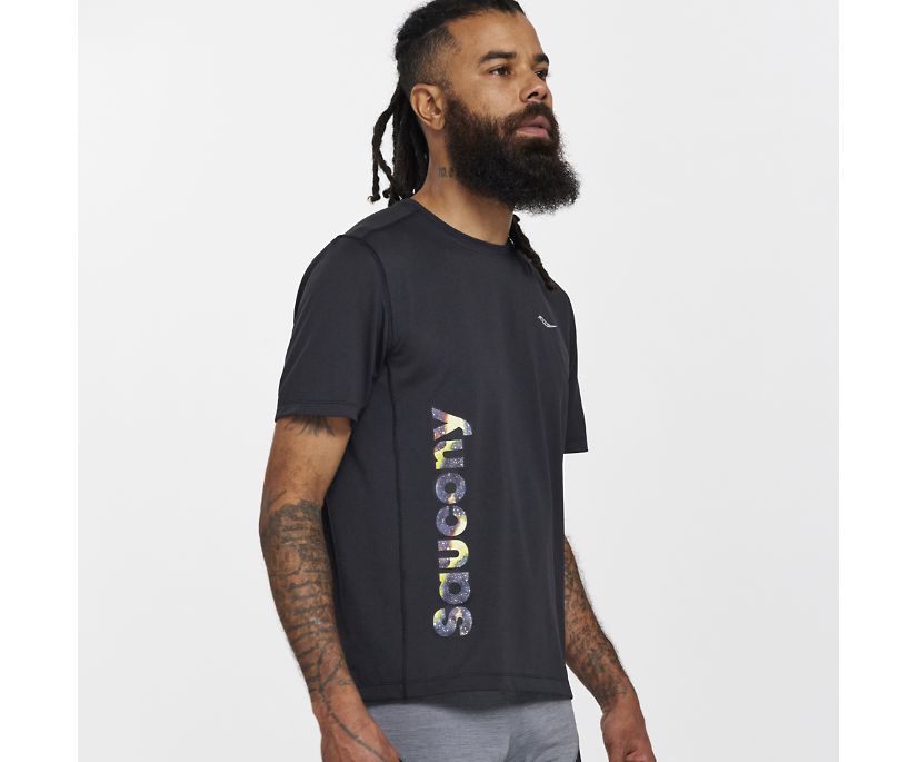 Saucony Stopwatch Graphic Short Sleeve Srajce Moški Črne | 304-31085