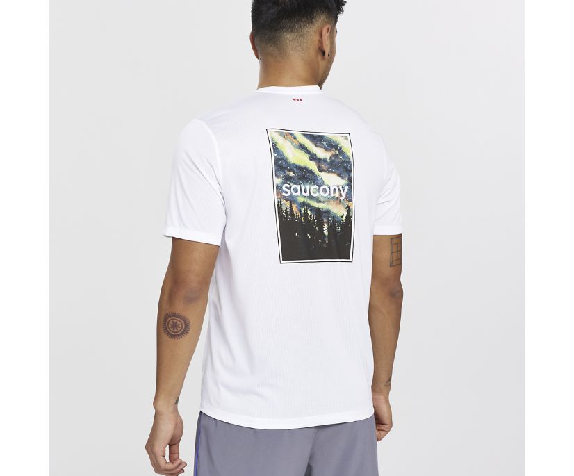 Saucony Stopwatch Graphic Short Sleeve Srajce Moški Bele | 316-26243