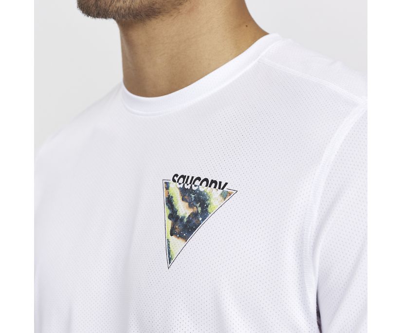 Saucony Stopwatch Graphic Short Sleeve Srajce Moški Bele | 316-26243