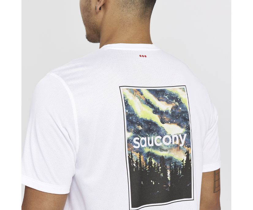 Saucony Stopwatch Graphic Short Sleeve Srajce Moški Bele | 316-26243